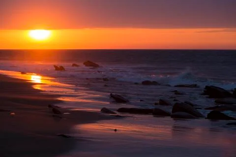 Ocean sunset on the Pacific Ocean in Punta Sal, Peru Stock Photos