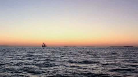 Ocean sunset Pirate Ship 31 Stock-Footage 10773737