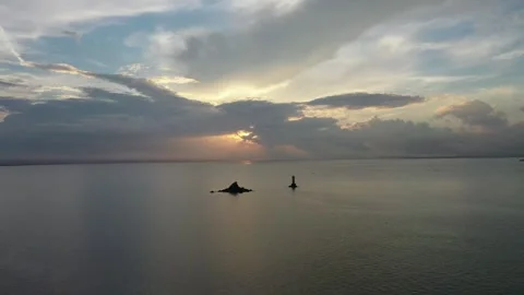 Ocean Sunset Radiant God Rays Aerial Best Shot Stock Footage 339795560