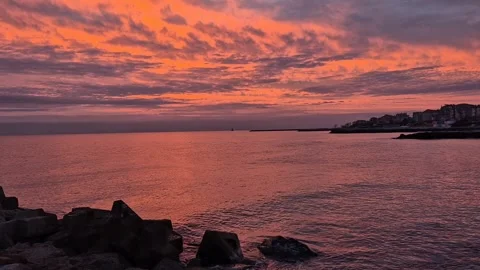 Ocean at sunset,  red sky Video stock 297105579