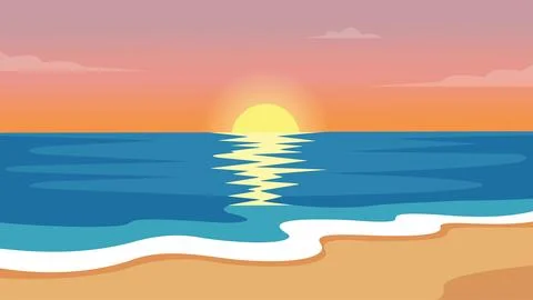 Ocean Sunset Reflection Over Waves Stock Illustration