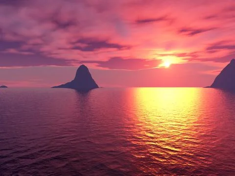 Ocean sunset rendering Stock Photos