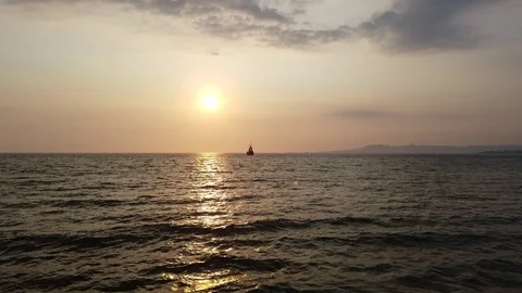 Ocean sunset with ship on horisont Stock Footage 115951941