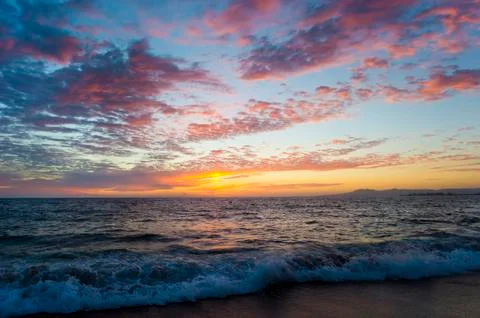 Ocean Sunset Sky Waves Beach Clouds Colorful Stock Photos
