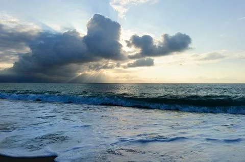 Ocean Sunset Sun Rays Stock Photos