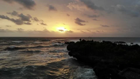 Ocean Sunset With a Temple in Bali Stock Footage 152863805
