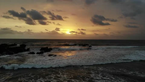 Ocean Sunset With a Temple in Bali Stock Footage 152863991