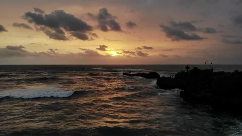 Ocean Sunset With a Temple in Bali Stock Footage 152864449