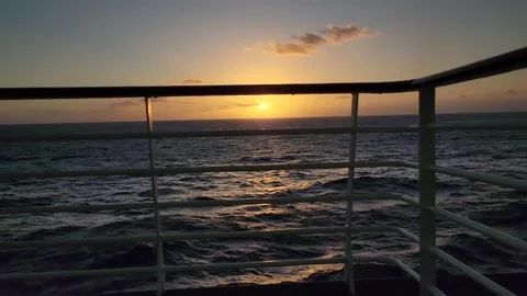 Ocean Sunset View at Deck of Cruise Ship. Stock Footage 238016001