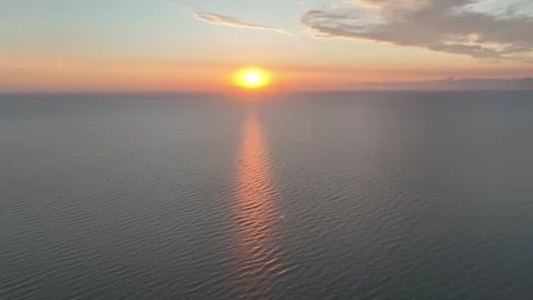Ocean Sunset View With Horizon, Sun Reflection, And Ripple Water Stock Footage 341893544