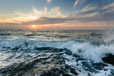 Ocean Sunset Wave Stock Photos
