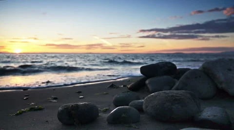 Ocean Sunset with waves dolly shot Stock Footage 27496000