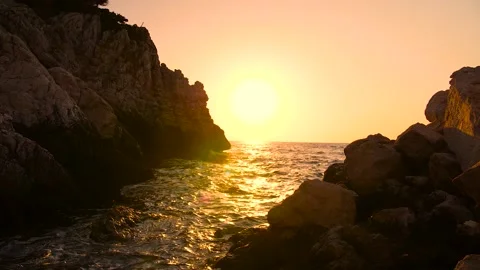 Ocean Sunset with Waves Stock Footage 158146994