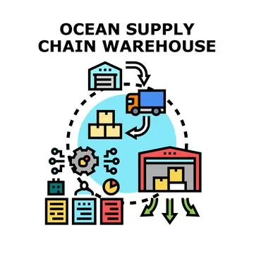 Ocean supply chain warehouse logistics process delivering goods 库存插图