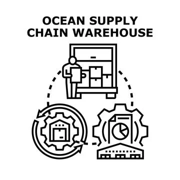 Ocean supply chain warehouse logistics concept vector Stock Illustration
