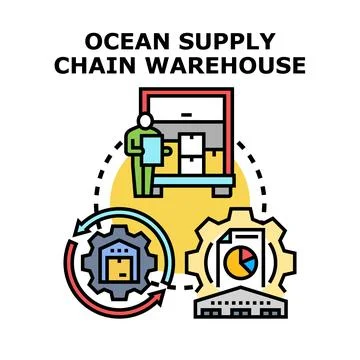 Ocean supply chain warehouse logistics concept vector Stock Illustration