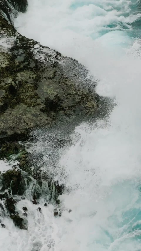 Ocean surf hitting rocky cliff with tidal pools view. Siargao, Philippines. Stock Footage 321783202