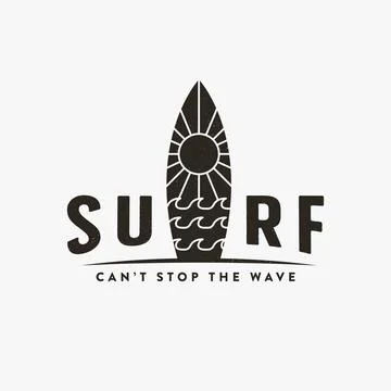 Ocean surf logo vector illustration design, surfing board sun and wave logo Stock Illustration