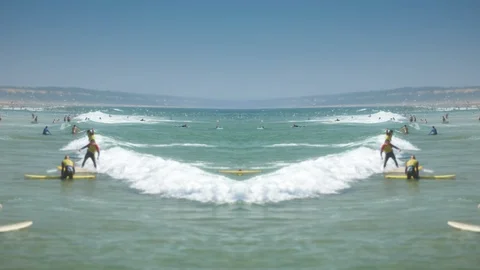Ocean Surfers Time Lapse Mirror Effect Background Stock Footage 100072625