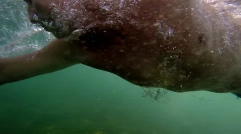 Ocean  Swimmer goes past camera in slow motion. 120 fps Видео 63237448