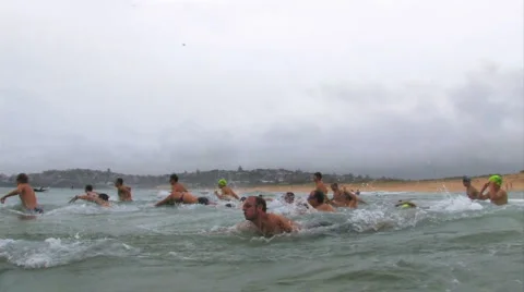 Ocean Swimming Racing and Training Stock Footage 2241586