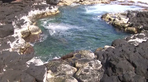 Ocean Tide Pool and Cliffs Stock Footage 6732171