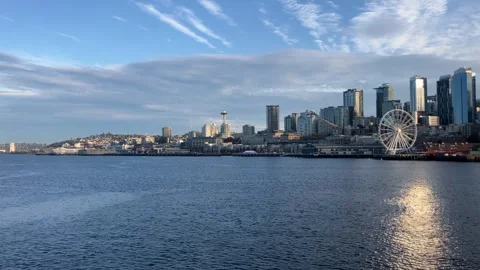 Ocean Tracking Shot Overlooking Downtown Seattle Stock Footage 292699554