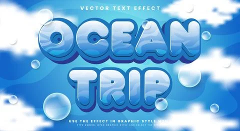 Ocean Trip Cartoon Style editable text effect Template Stock Illustration