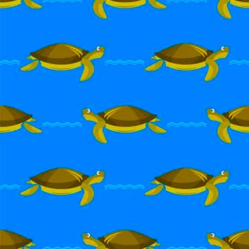 Ocean Turtle Seamless Pattern. Sea Graphic Simple Animal Texture Stock Illustration