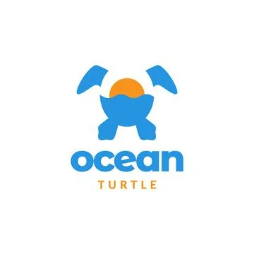 Ocean turtle sunset flat modern rescue save future logo design vector icon .. Stock Illustration
