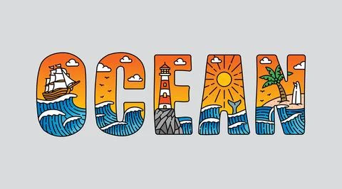 Ocean typography design vector, for t-shirt, poster and other uses Stock Illustration