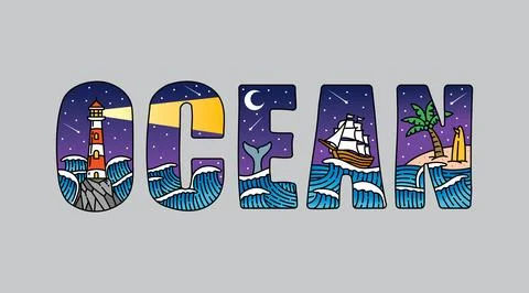 Ocean typography design vector, for t-shirt, poster and other uses Stock Illustration