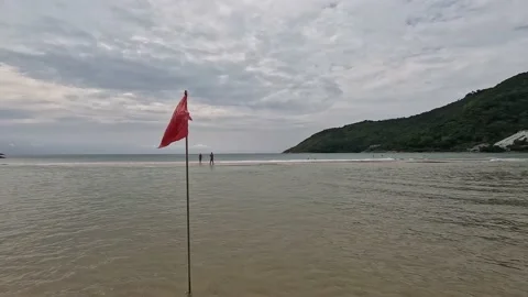 Ocean view and red flag Stock Footage 220321532