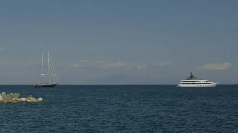 Ocean view from beach of Ferry and Yacht Stock Footage 169477240