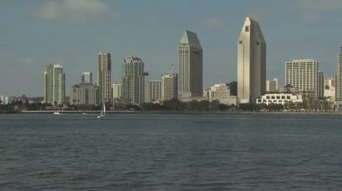 Ocean View of a Beach in the Foreground and the City in the Background 3 스톡 동영상 19257382