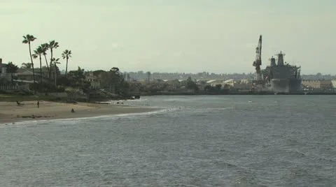 Ocean View of a Beach in the Foreground and the City in the Background 2 Stock-Footage 19258096