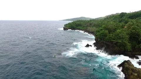 Ocean View Beach With Rock Cliffs. Aerial Drone View Of Mollucas Stock Footage 210212580