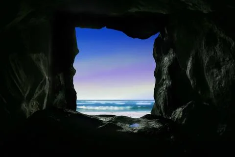 Ocean view from cave hole Stock Photos