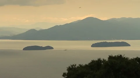 A ocean view of islands in a bay Stock Footage 90956526