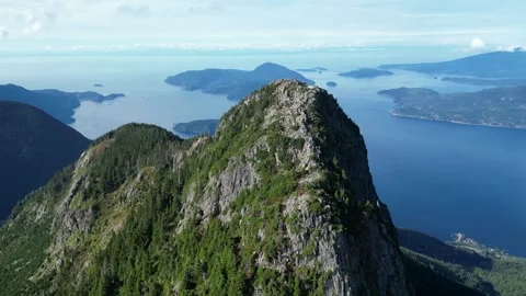 Ocean View from Mountain Summit, Aerial Drone Stock Footage 289565564