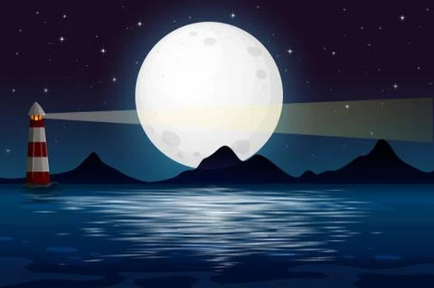 An ocean view at night Illustrazione stock