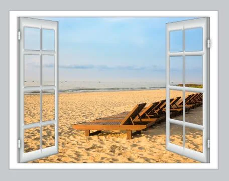 Ocean view open window Foto stock