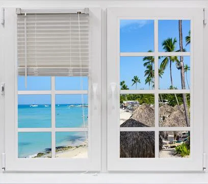 Ocean view open window Stock Photos