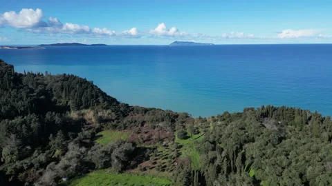Ocean view over Cliffs Drone Shot Flyover Cliff on to Ocean North Corfu 스톡 동영상 231303176