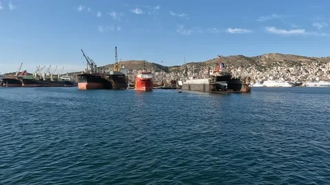 Ocean view from the Ship in Athen Greece while going to Salamina Island Stock Footage 196345447