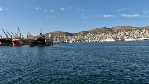 Ocean view from the Ship in Athen Greece while going to Salamina Island Stock Footage 196345449