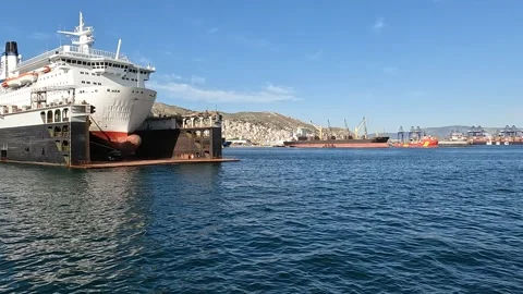 Ocean view from the Ship in Athen Greece while going to Salamina Island Stock Footage 196345476