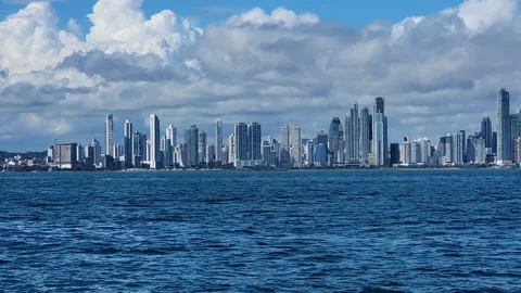 Ocean view of skyline Panama City, Panama Stock Footage 295310702
