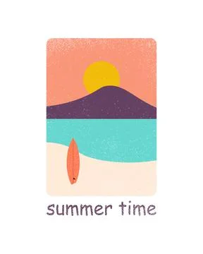 Ocean view with surfboards. Smooth mountain background. summer writing Stockillustratie