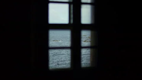 Ocean View Through Old Window Stock Footage 297039040